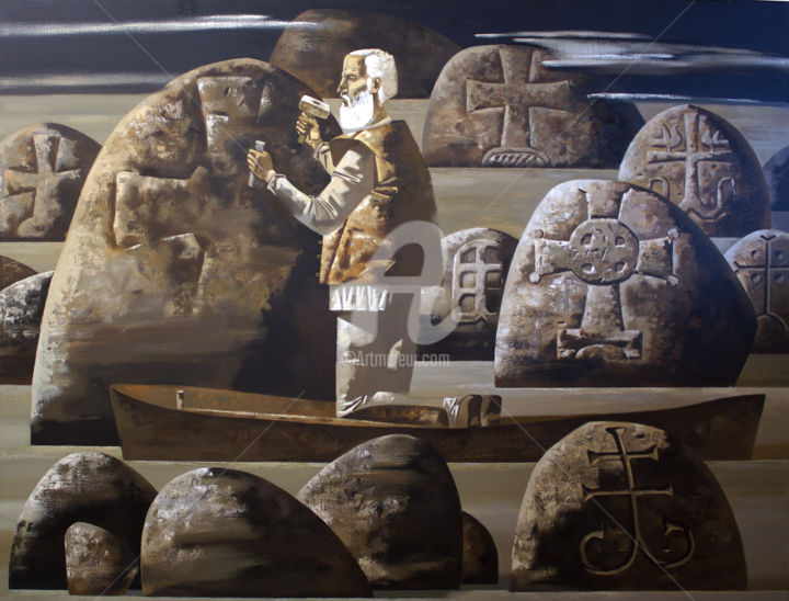 Painting titled "Stones" by Andrey Simakov, Original Artwork, Oil