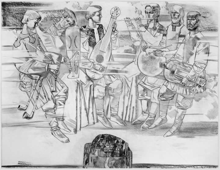 Desenho intitulada "Heavenly musicians.…" por Andrey Simakov, Obras de arte originais, Tinta