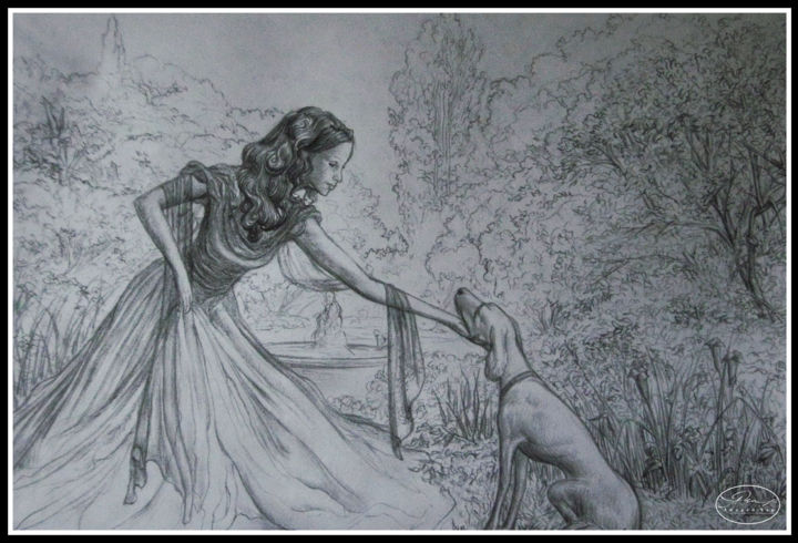 Картина под названием ""Девушка с собакой"…" - Андрей Чар . Andrey Char, Подлинное произведение искусства, Другой