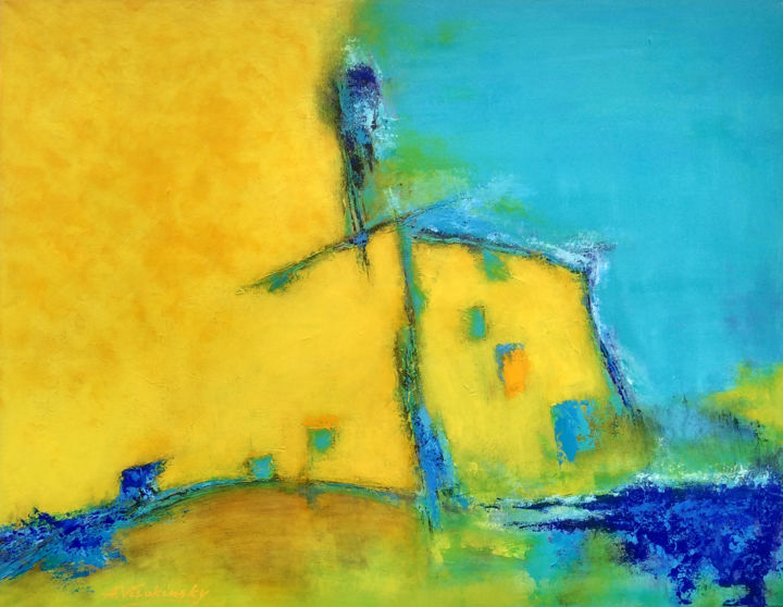 Painting titled "House near the wate…" by Andrey Visokinsky, Original Artwork, Acrylic