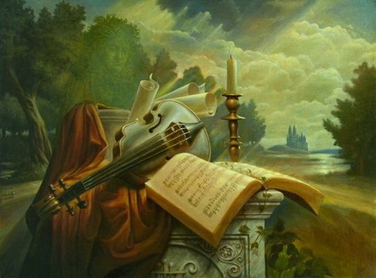 Картина под названием "Оld music.  Старинн…" - Andrey Voynevich, Подлинное произведение искусства, Масло