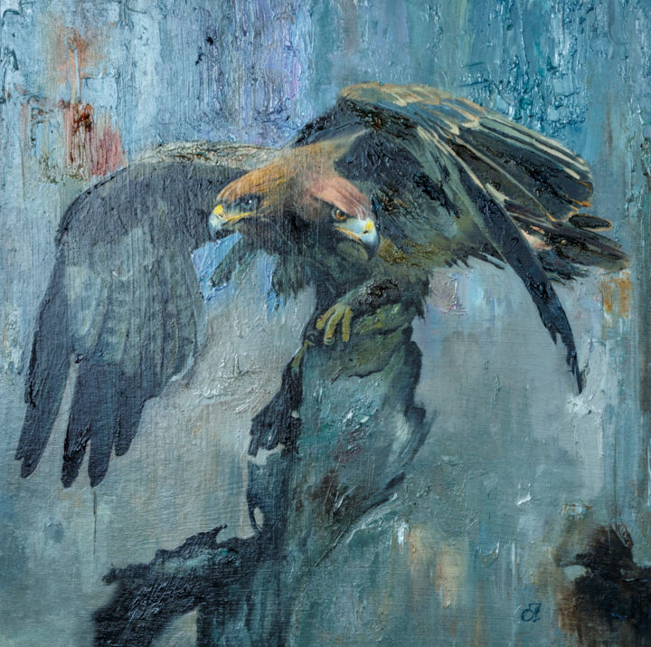Картина под названием "Двуглавый орел" - Андрей Яковлев, Подлинное произведение искусства, Масло Установлен на картон