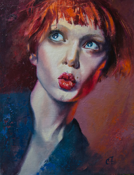 Картина под названием "Красный рефлекс" - Андрей Яковлев, Подлинное произведение искусства, Масло Установлен на Другая жестк…