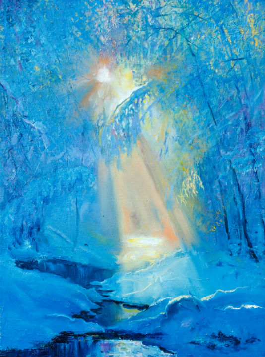 Картина под названием "Зимнее солнце" - Андрей Яковлев, Подлинное произведение искусства, Масло