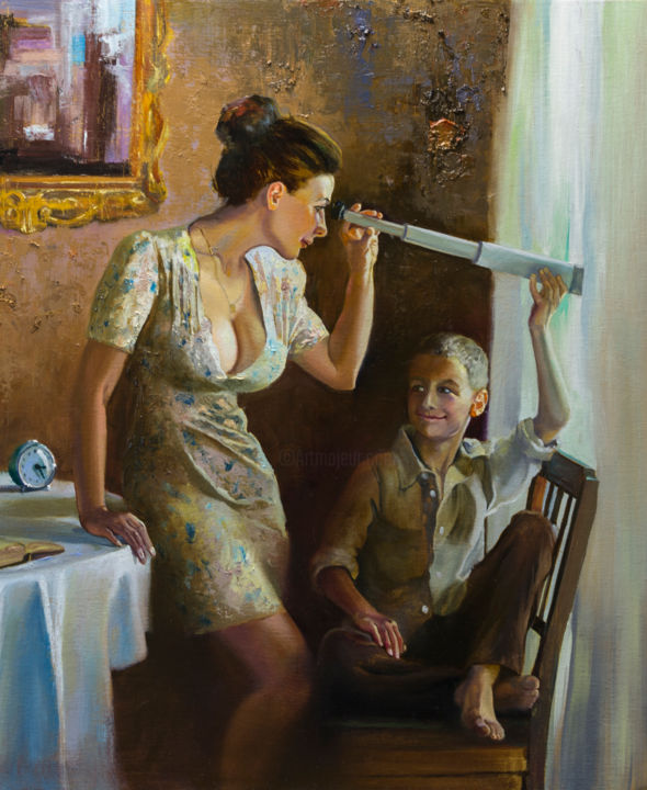 Painting titled "Смекалистый мальчик" by Андрей Яковлев, Original Art, Oil