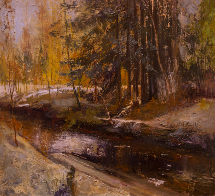 Painting titled "Талая вода" by Андрей Яковлев, Original Artwork, Oil