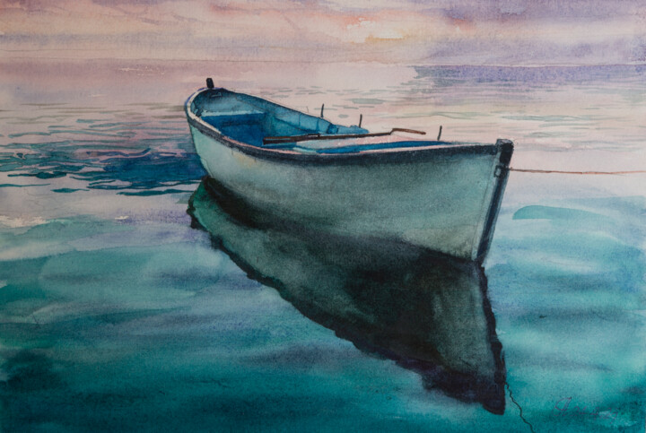 Картина под названием "Лодка" - Андрей Яковлев, Подлинное произведение искусства, Акварель