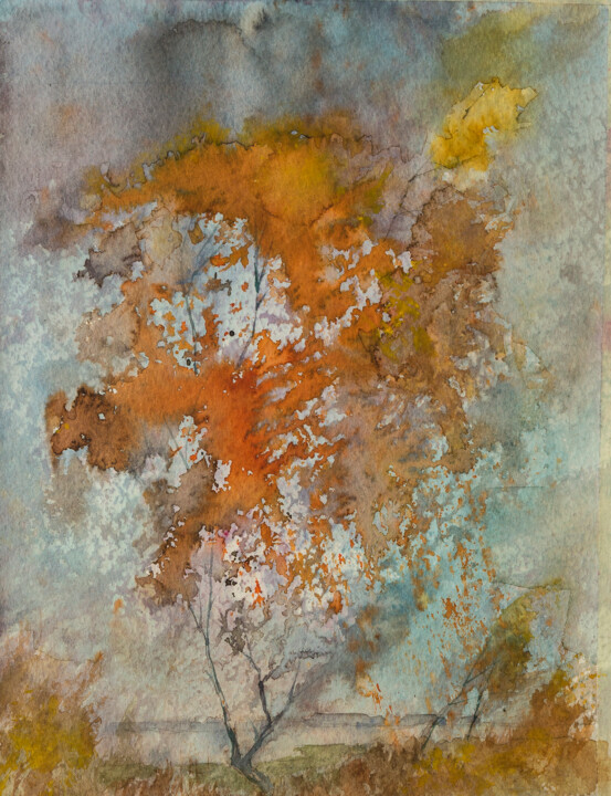 Pittura intitolato "Оранжевое  настроен…" da Андрей Яковлев, Opera d'arte originale, Acquarello
