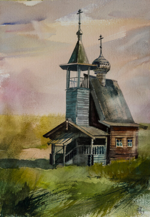 Картина под названием "Часовенка" - Андрей Яковлев, Подлинное произведение искусства, Акварель