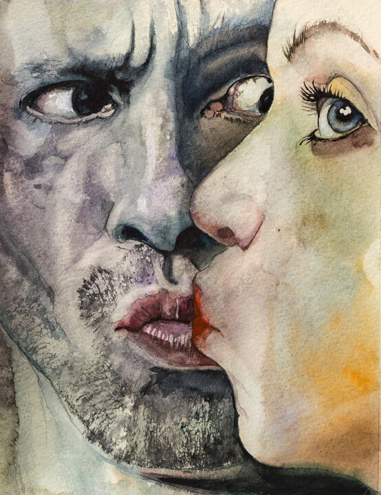 Картина под названием "Дежурный поцелуй" - Андрей Яковлев, Подлинное произведение искусства, Акварель