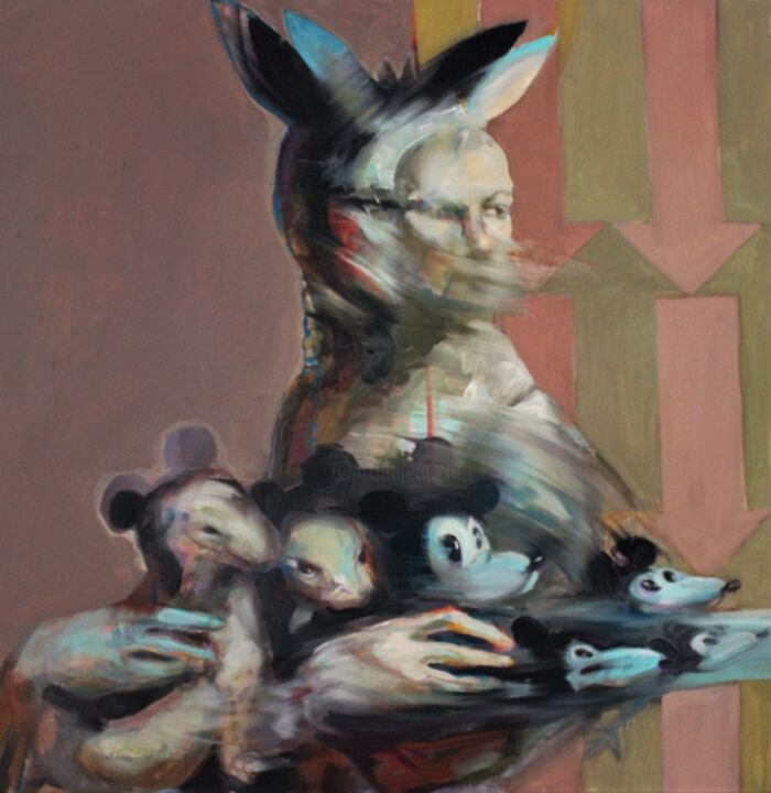 Картина под названием "Lady with ermine" - Andrey Zhokhov, Подлинное произведение искусства, Масло