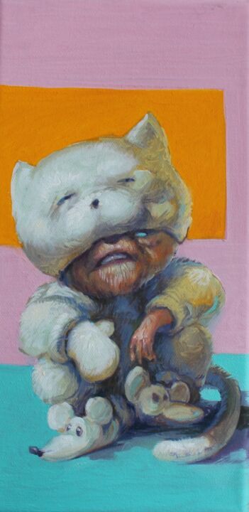 Painting titled "cool cat" by Andrey Zhokhov, Original Artwork, Oil