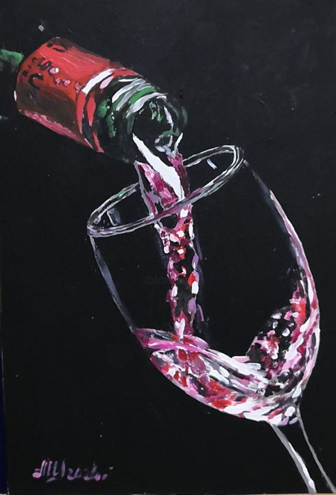 Malarstwo zatytułowany „A glass of red wine” autorstwa Andrey Schukin, Oryginalna praca, Akryl