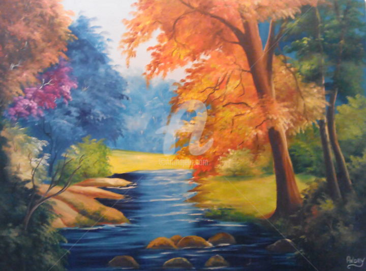 Painting titled "Paisagem" by Andrielly, Original Artwork, Oil