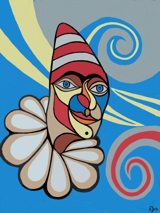 Digital Arts titled "Head of a clown" by Andries De Jong, Original Artwork, Digital Painting