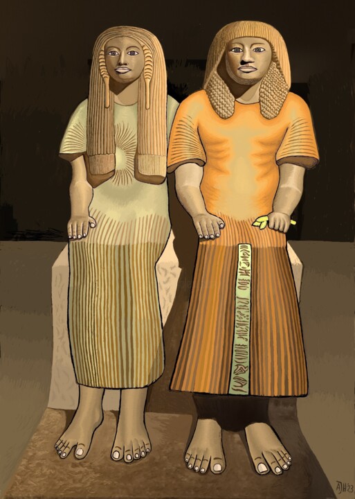 Digital Arts titled "Egyptian couple" by Andries De Jong, Original Artwork, Digital Painting