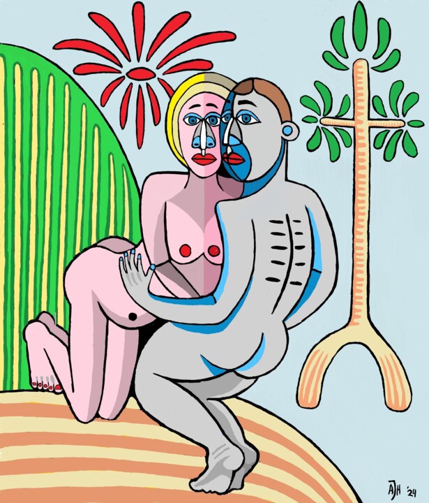 Digital Arts titled "Loving couple" by Andries De Jong, Original Artwork, Digital Painting