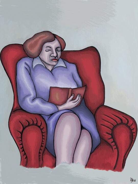 Digital Arts με τίτλο "Reading woman" από Andries De Jong, Αυθεντικά έργα τέχνης, Ψηφιακή ζωγραφική