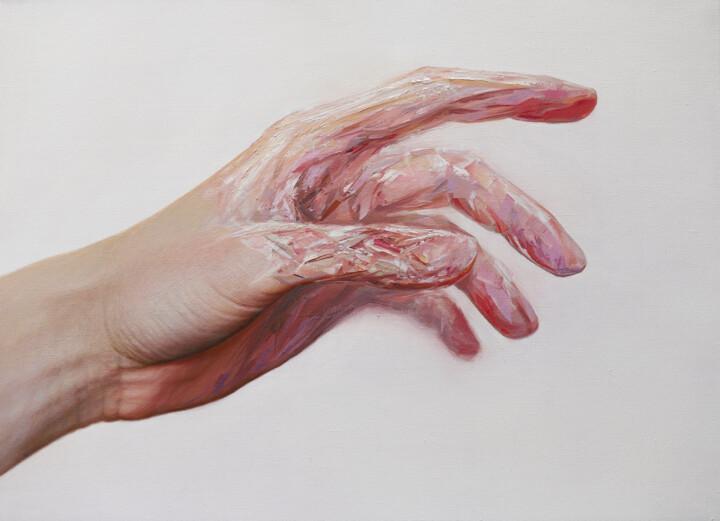 Painting titled "Hand" by Andrii Bryzhak, Original Artwork, Oil Mounted on Wood Stretcher frame