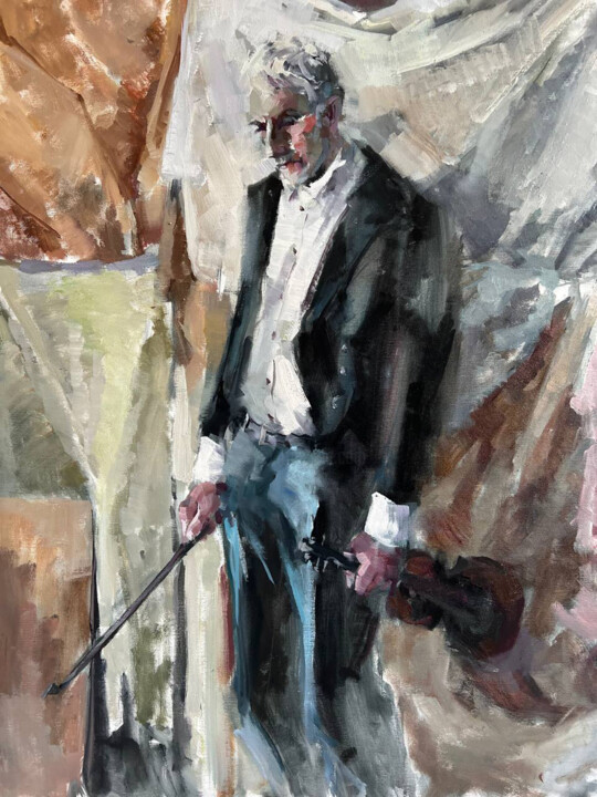 Картина под названием "Mad man with violin" - Andrii Davydenko, Подлинное произведение искусства, Масло Установлен на Деревя…
