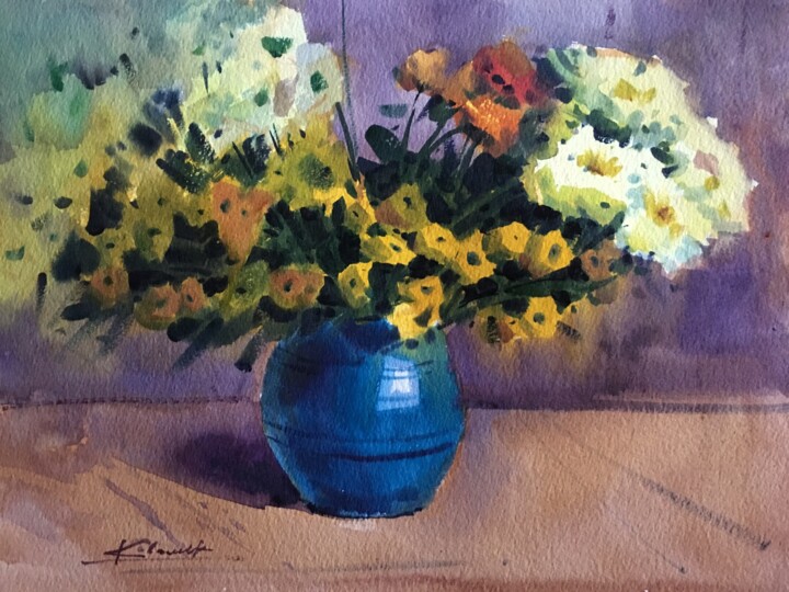 Painting titled "Flowers" by Andrii Kovalyk, Original Artwork, Watercolor