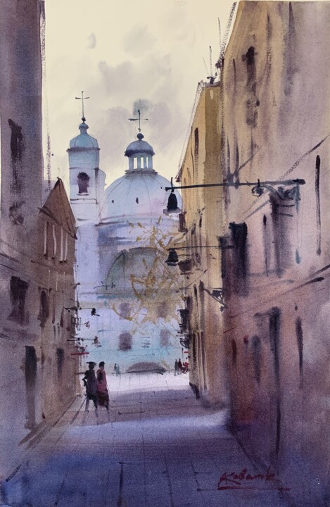 Painting titled "Corner of Venice" by Andrii Kovalyk, Original Artwork, Watercolor