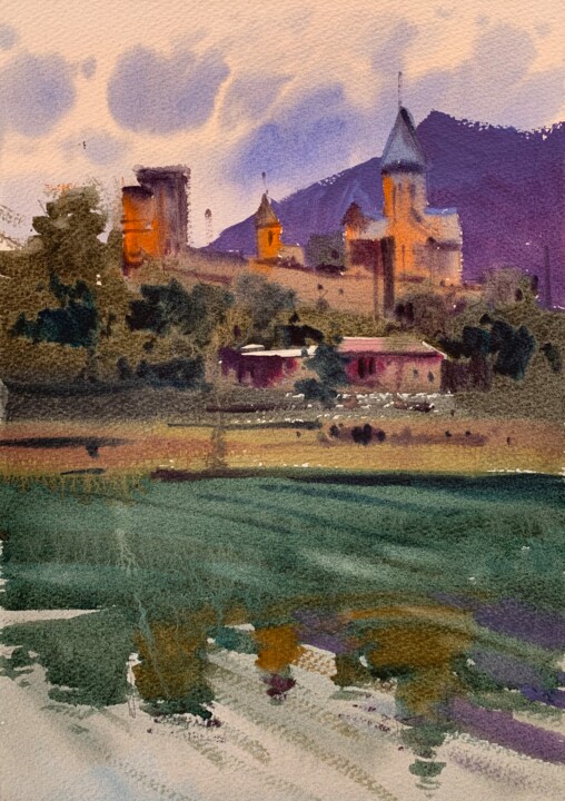 Pintura intitulada "Ananuri Fortress. G…" por Andrii Kovalyk, Obras de arte originais, Aquarela