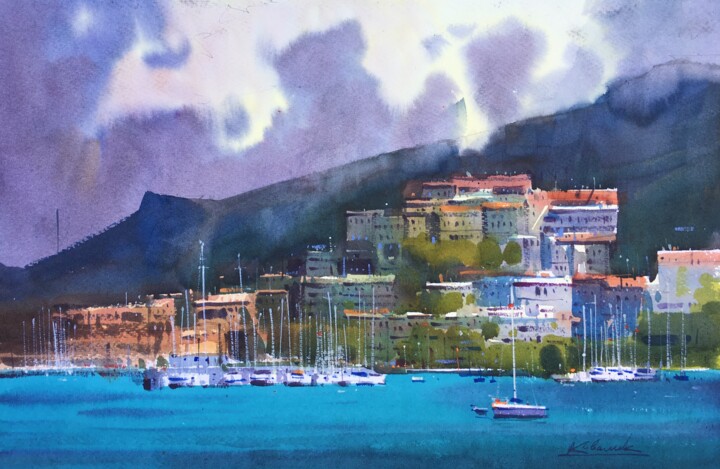 Pintura intitulada "Mediterranean Sea.…" por Andrii Kovalyk, Obras de arte originais, Aquarela