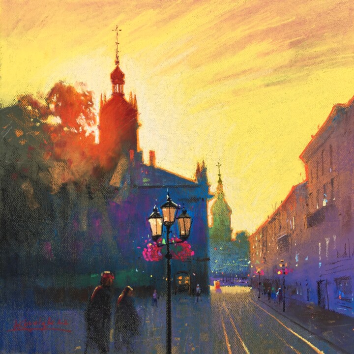 Schilderij getiteld "Morning Light Lviv…" door Andrii Kovalyk, Origineel Kunstwerk, Pastel