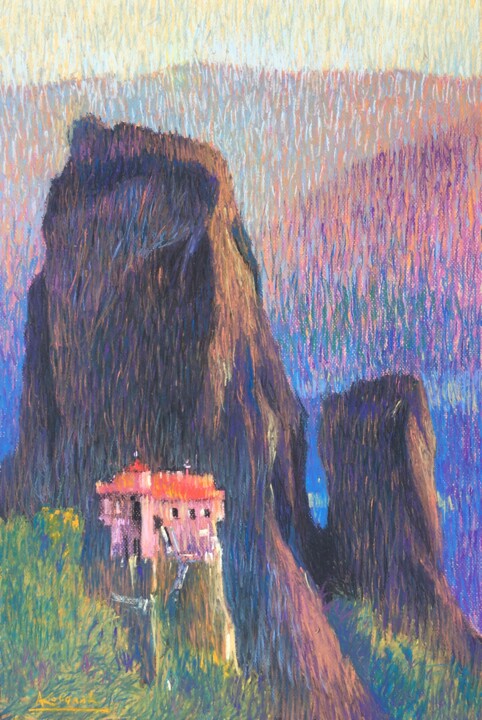 Рисунок под названием "View of the ancient…" - Andrii Kovalyk, Подлинное произведение искусства, Пастель