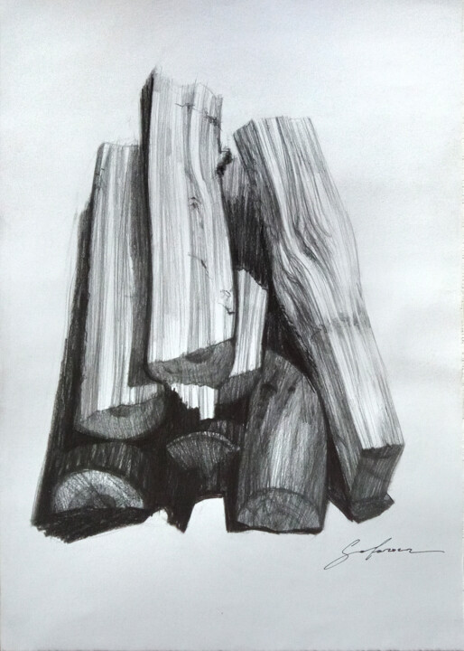 Drawing titled "firewood02" by Andrii Safonov, Original Artwork, Pencil