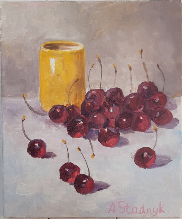 Картина под названием "Cherries" - Andrii Stadnyk, Подлинное произведение искусства, Масло