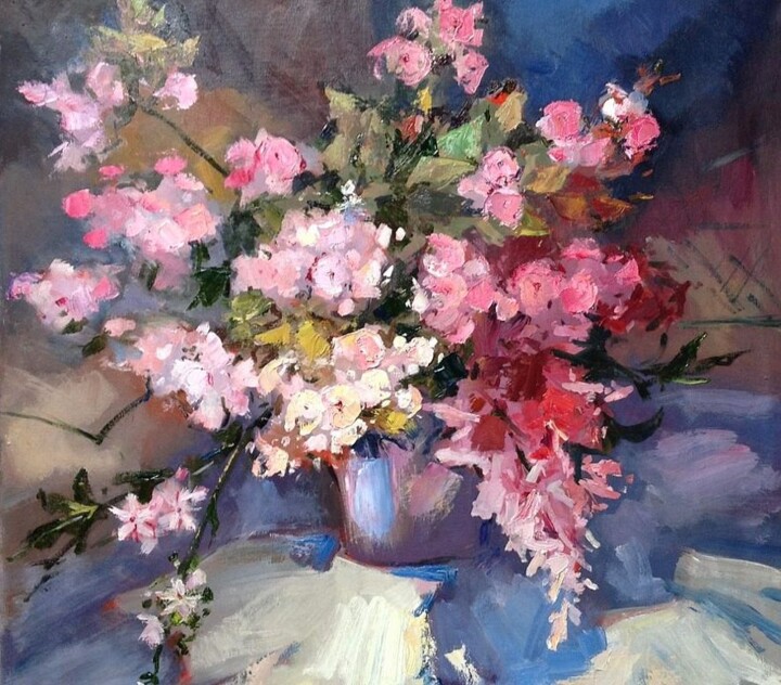Painting titled "Bloom" by Andrii Voroniuk, Original Artwork, Oil Mounted on Other rigid panel
