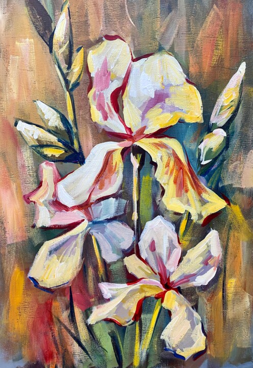 Painting titled "Irises" by Andrii Voroniuk, Original Artwork, Oil