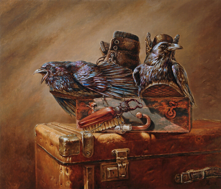 Картина под названием "Raven Boots" - Andrii Zhukov, Подлинное произведение искусства, Масло