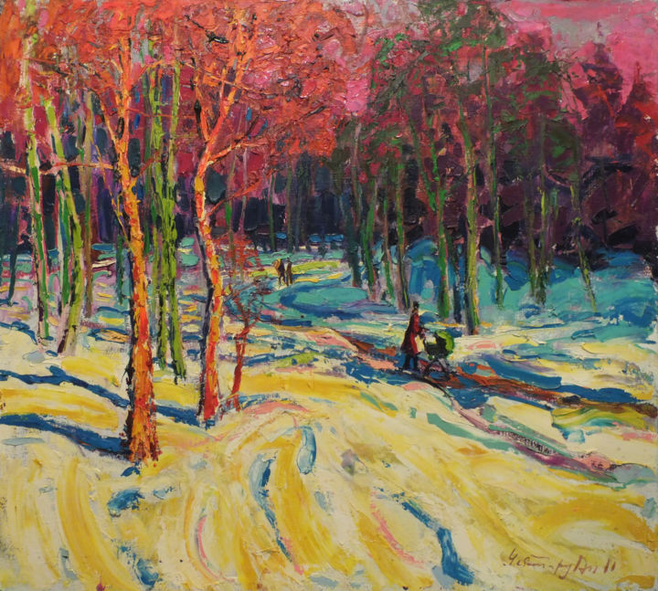 Pittura intitolato "Sunny day, winter" da Andriy Chebotaru, Opera d'arte originale, Olio