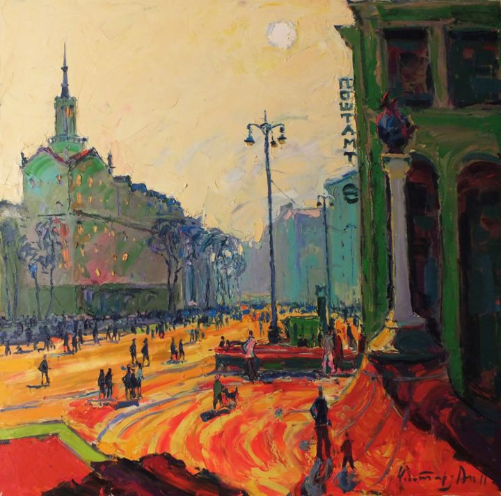 Painting titled "Evening in Kiev" by Andriy Chebotaru, Original Artwork, Oil