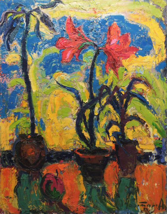 Painting titled "Flowers in blossom" by Andriy Chebotaru, Original Artwork, Oil