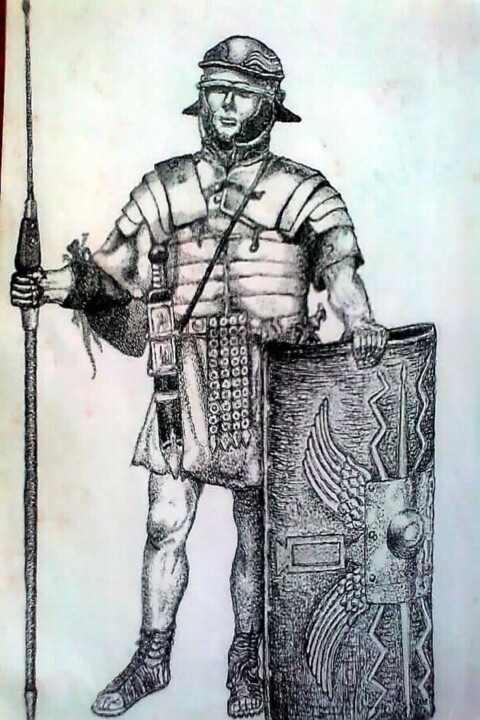 Dessin intitulée "Roman legionary" par Andriy Honchar, Œuvre d'art originale, Stylo gel