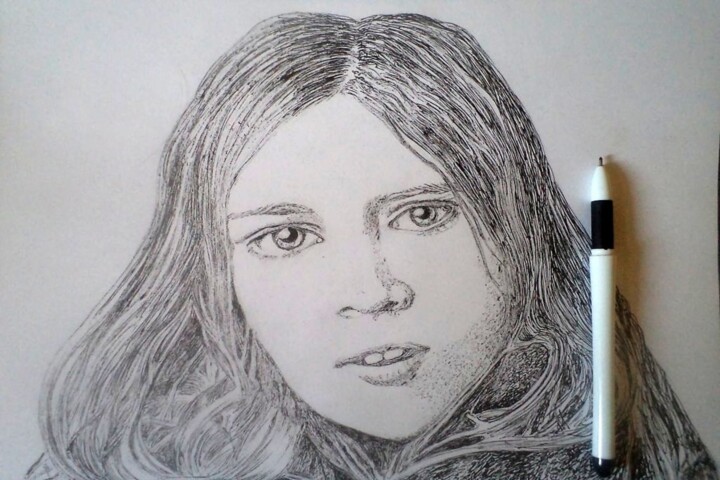 Drawing titled "secret girl" by Andriy Honchar, Original Artwork, Gel pen