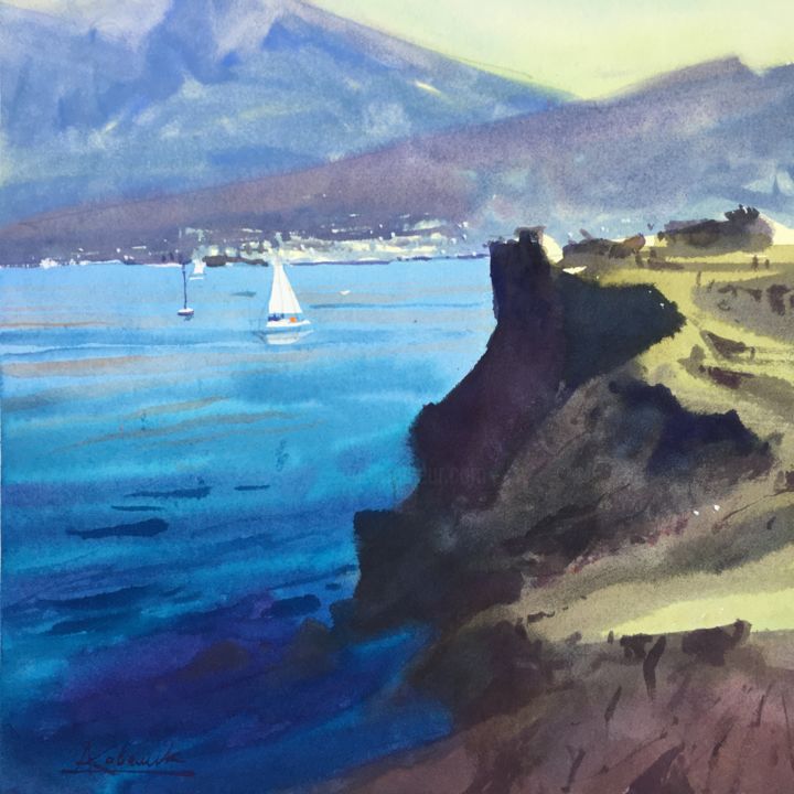 Painting titled "Landscape with the…" by Andrii Kovalyk, Original Art, Watercolor