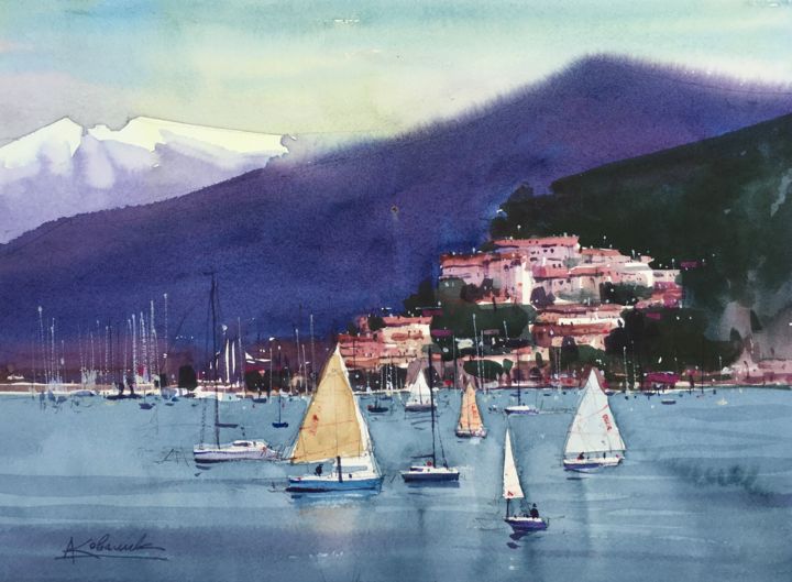 Painting titled "Mediterranean motiv…" by Andrii Kovalyk, Original Art, Watercolor