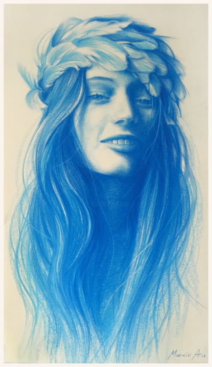 Drawing titled "Blue wreath" by Andriy Markiv, Original Artwork, Pastel