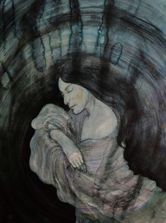 Рисунок под названием "Sleeping Under Water" - Natalia Andrushaewa, Подлинное произведение искусства, Карандаш