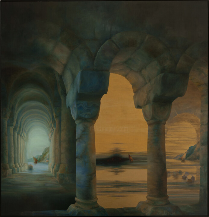 Painting titled "Triforium" by Andrzej Maląg, Original Artwork, Oil Mounted on Other rigid panel