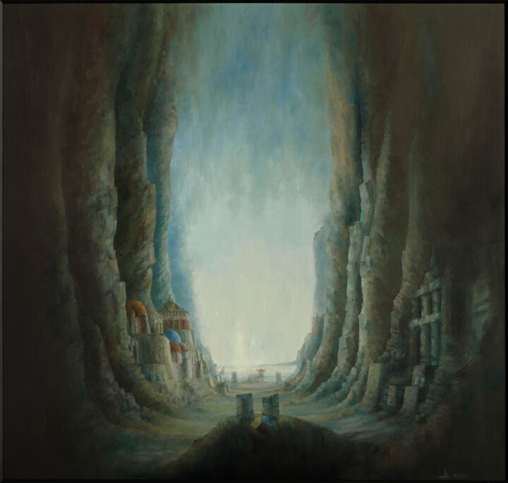 Painting titled "Grey harbour 2" by Andrzej Maląg, Original Artwork, Oil
