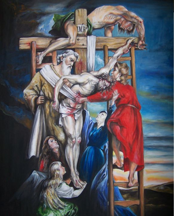 Painting titled "Stacja XIII" by Andrzej Myśliwiec, Original Artwork, Oil