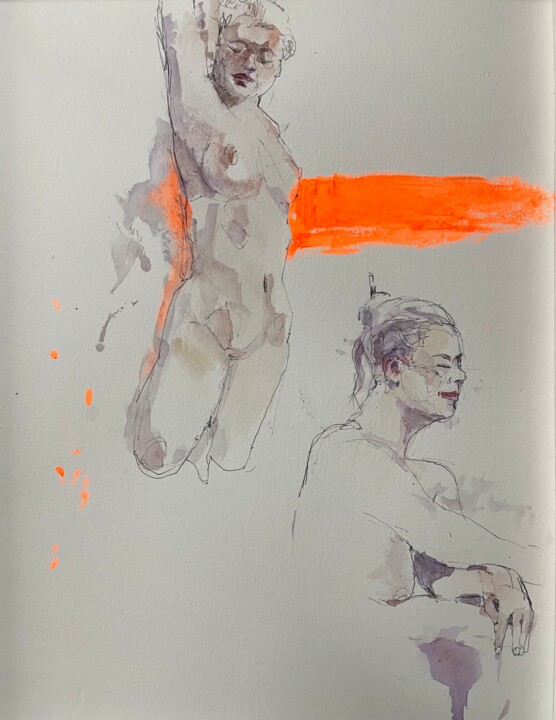 Desenho intitulada "nude life drawing #…" por Andy Fung, Obras de arte originais, Aquarela