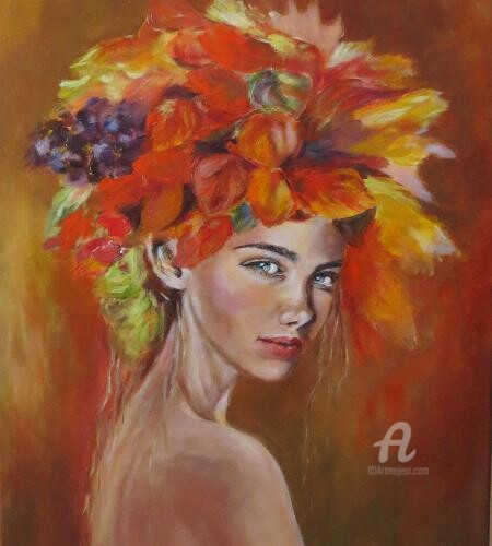 Painting titled "Autumn girl" by Andy Gakova, Original Artwork, Oil