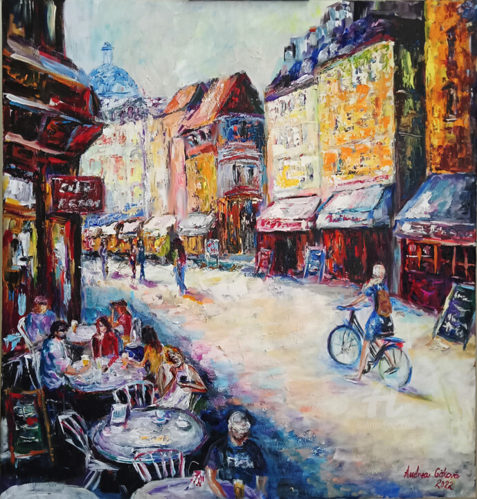 Painting titled "Summer shopping str…" by Andy Gakova, Original Artwork, Oil